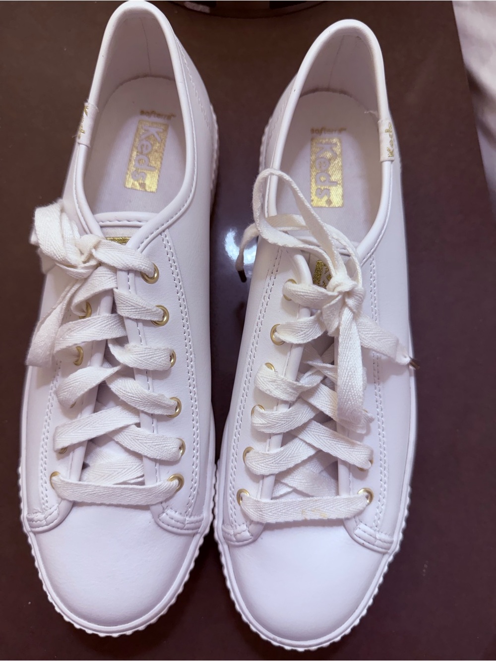 Keds White Women's Low-Top Lace-Up Sneakers with Gold Eyelets